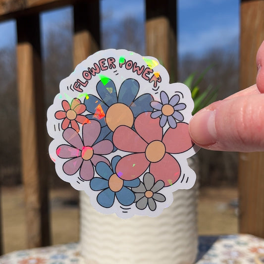 flower power holographic sticker
